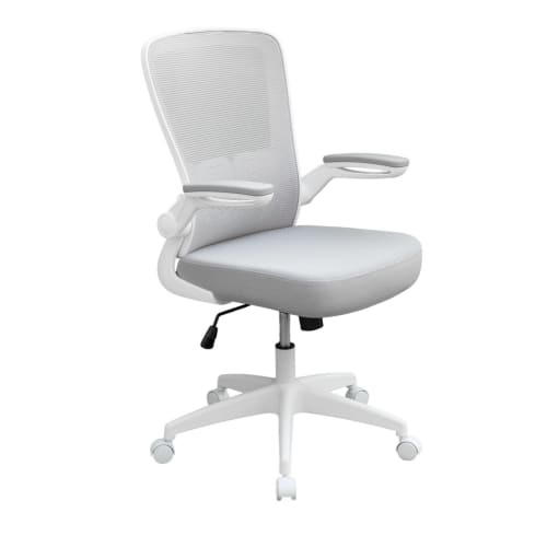 Boss Deluxe Task Chair with Flip-Up Arms, Gray Mesh with White Frame